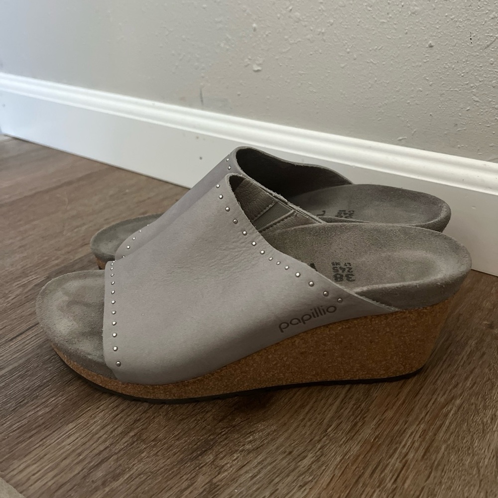 Papillio Birkenstock Womens Sandal Size 7 EU 38 Namica Rivet Wedge Gray Comfort